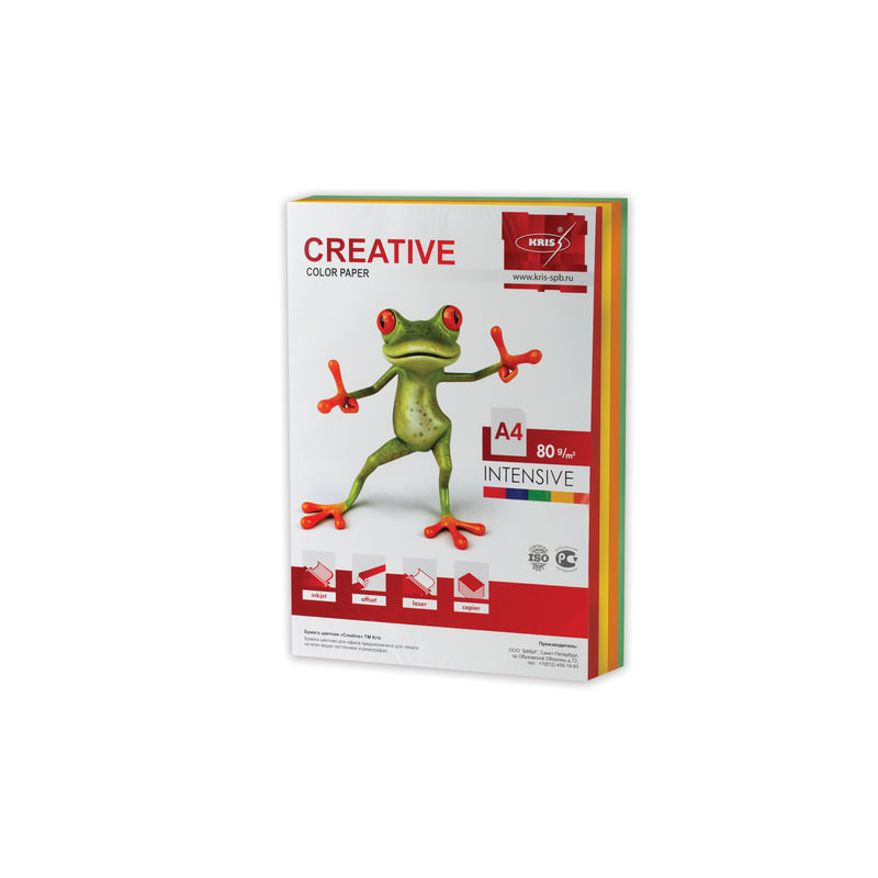Бумага Creative color (Креатив), А4, 80 г/м2, 250 л. (5 цв. х 50 л.), цветная интенсив, БИpr-250r