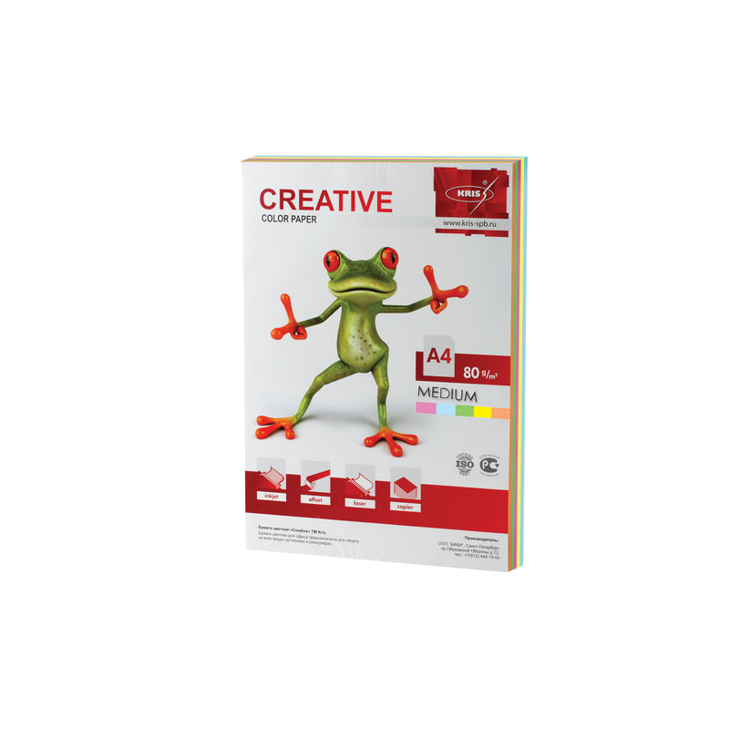 Бумага Creative color (Креатив), А4, 80 г/м2, 100 л. (5 цв.х20 л.), цветная медиум, БОpr-100r