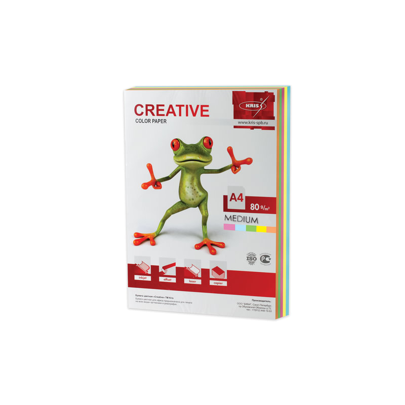 Бумага Creative color (Креатив), А4, 80 г/м2, 250 л. (5 цв. х 50 л.), цветная медиум, БОpr-250r