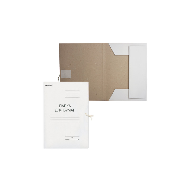 Папка для бумаг с завязками картонная BRAUBERG гарантированная плотность 280 г/м2, до 200 л., 122292