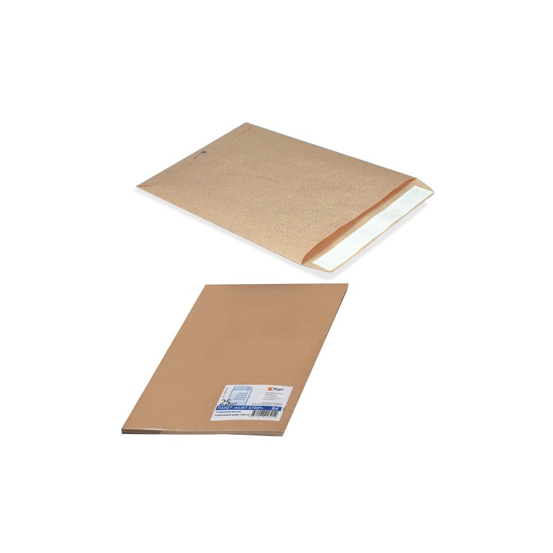КУРТ Конверт-пакет С5 плоский, комплект 25 шт., 162х229 мм, отрывная полоса, крафт-бумага, коричневый, на 90 листов, 357707.25