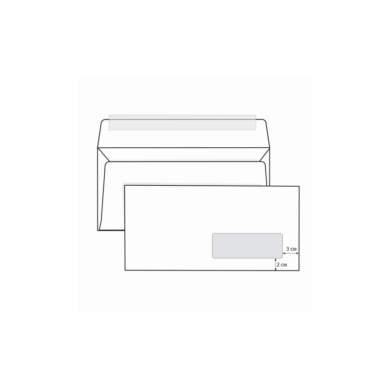 РОДИОН ПРИНТ Конверты Е65, комплект 1000 шт., отрывная полоса STRIP, белые, правое окно, 110х220 мм