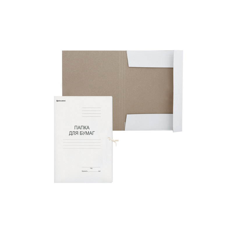 Папка для бумаг с завязками картонная BRAUBERG гарантированная плотность 300 г/м2, до 200 л., 124567