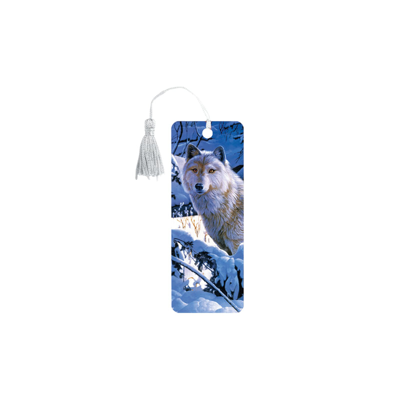 Закладка для книг 3D, BRAUBERG объемная, "Белый волк", с декоративным шнурком-завязкой, 125752