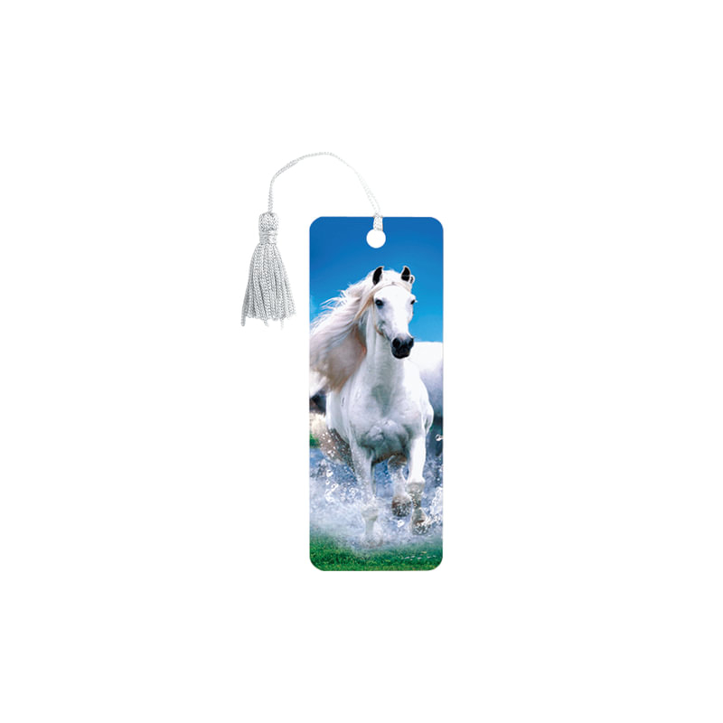 Закладка для книг 3D, BRAUBERG объемная, "Белый конь", с декоративным шнурком-завязкой, 125753