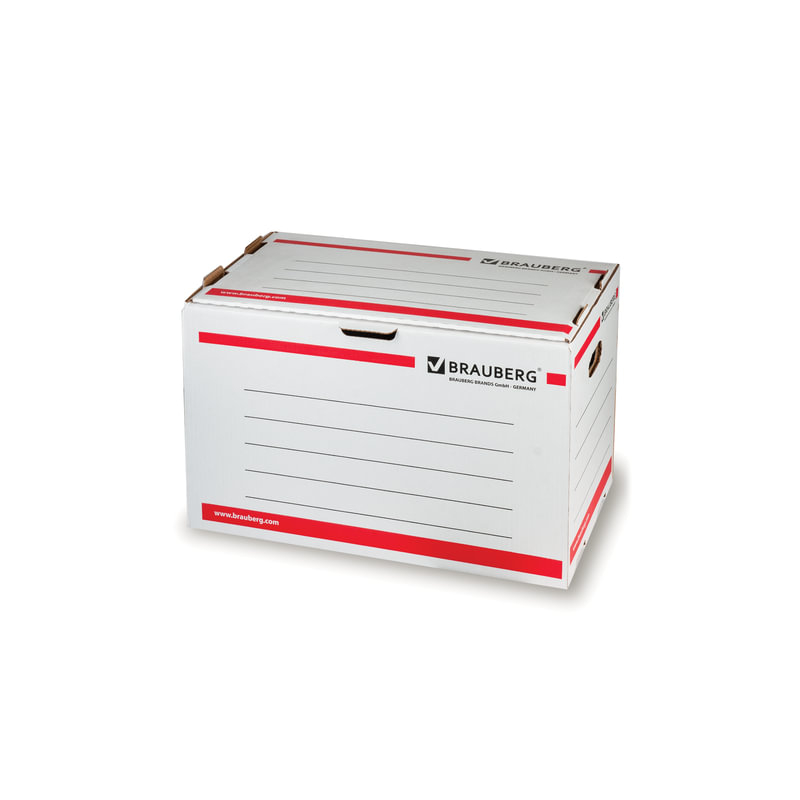 Короб архивный BRAUBERG 33,8х52,5х30,6 см, для регистраторов/накопителей, фронтальная загрузка, белый