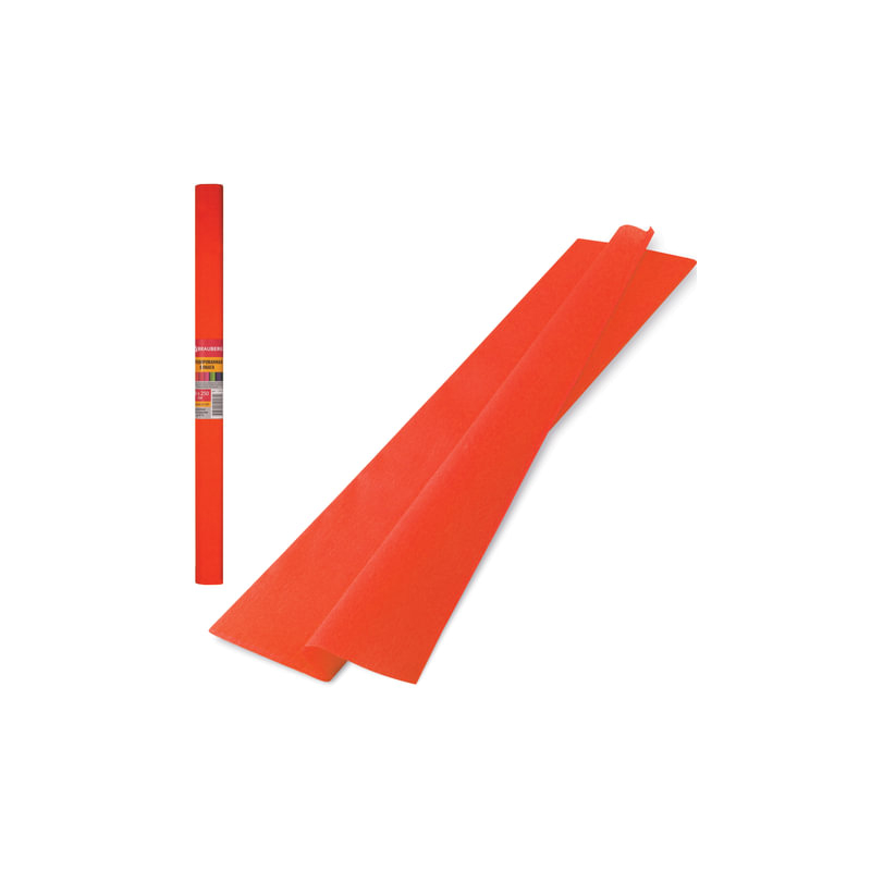 Цветная бумага крепированная плотная, растяжение до 45%, 32 г/м2, BRAUBERG рулон, оранжевая, 50х250 см, 126530