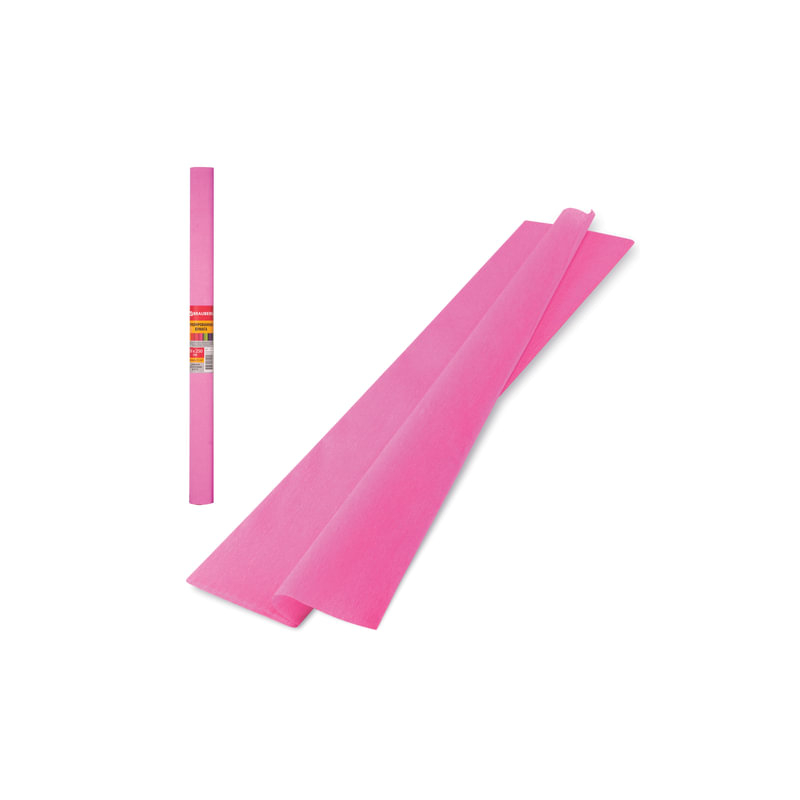 Цветная бумага крепированная плотная, растяжение до 45%, 32 г/м2, BRAUBERG рулон, розовая, 50х250 см, 126532