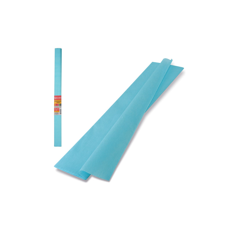 Цветная бумага крепированная плотная, растяжение до 45%, 32 г/м2, BRAUBERG рулон, голубая, 50х250 см, 126534