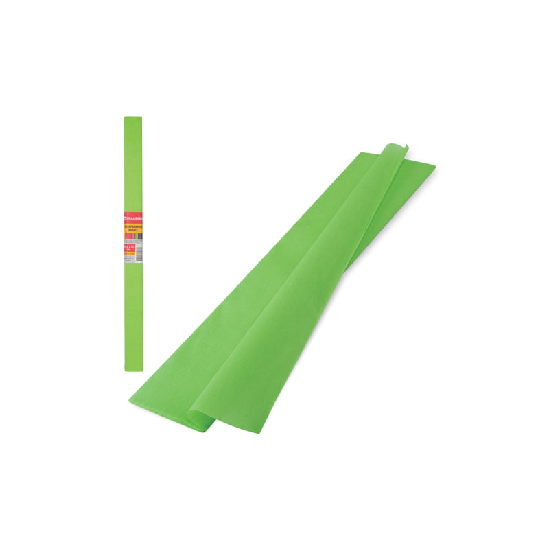 Цветная бумага крепированная плотная, растяжение до 45%, 32 г/м2, BRAUBERG рулон, светло-зеленая, 50х250 см, 126536