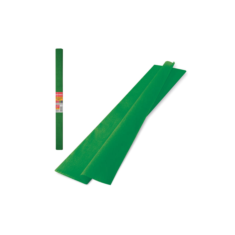 Цветная бумага крепированная плотная, растяжение до 45%, 32 г/м2, BRAUBERG рулон, темно-зеленая, 50х250 см, 126537