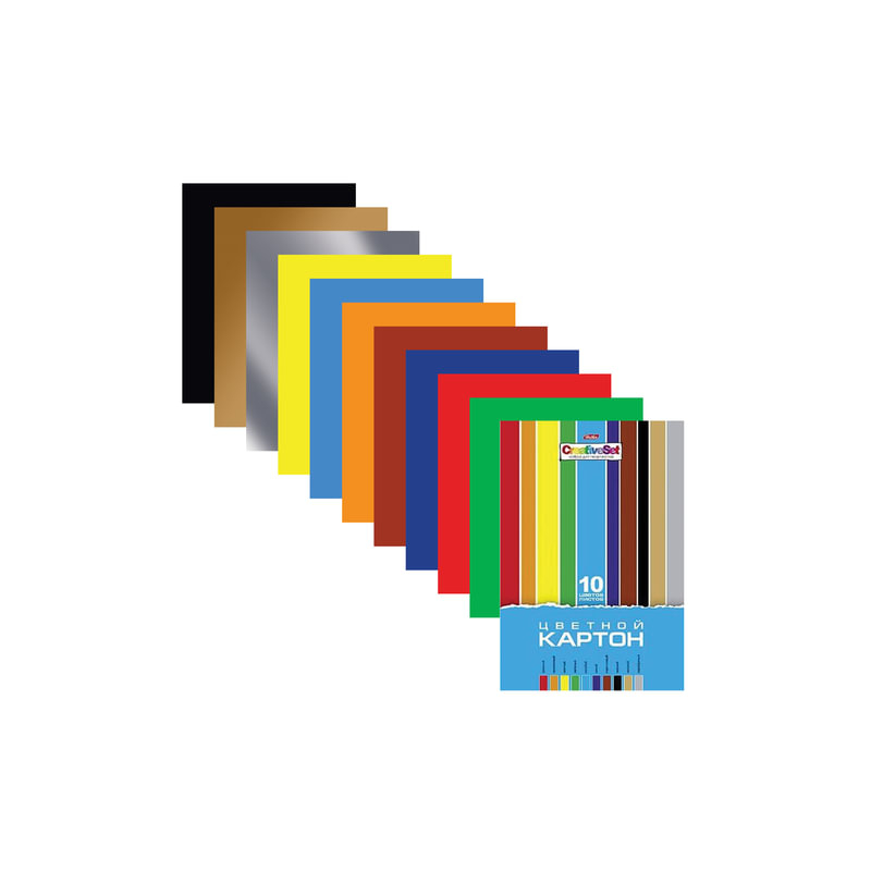 Цветной картон, А4, мелованный, 10 цветов, 235 г/м2, Hatber "Creative", 195х280 мм, 10Кц4 05809, N049600