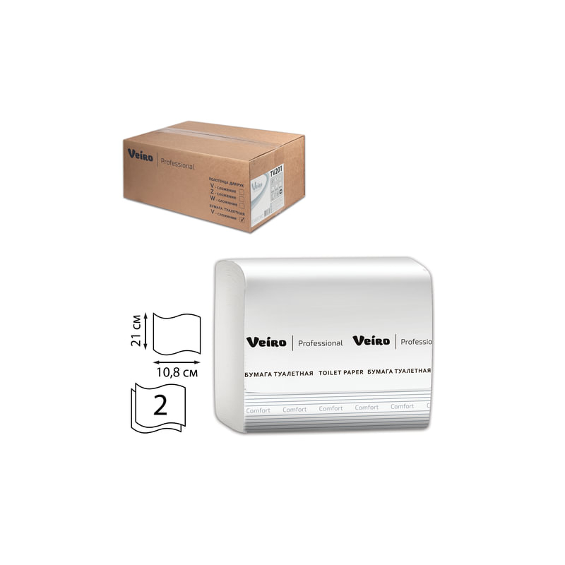 VEIRO PROFESSIONAL Бумага туалетная VEIRO (Система T3), комплект 30 шт., Comfort, листовая, 250 л, 21х10,8 см, 2-слойная, TV201