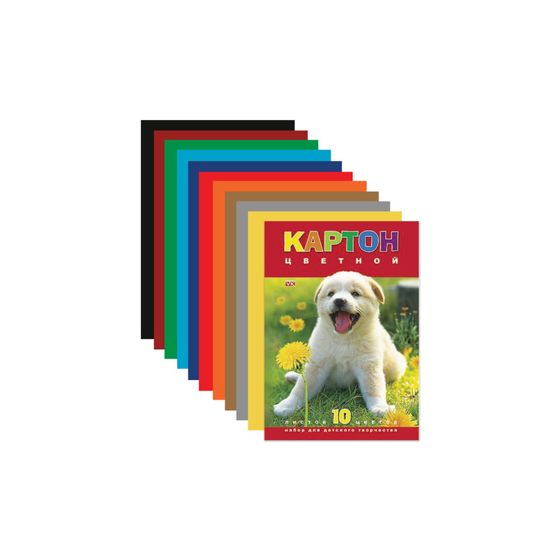 Цветной картон, А4, мелованный, 10 цветов, 235 г/м2, Hatber VK "Белый щенок", 10Кц4 03414, N217276