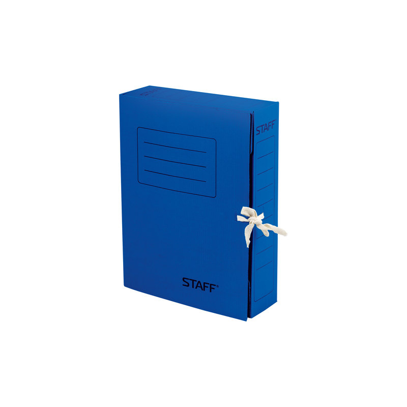 Папка архивная с завязками, микрогофрокартон, 75 мм, до 700 листов, синяя, STAFF 128870