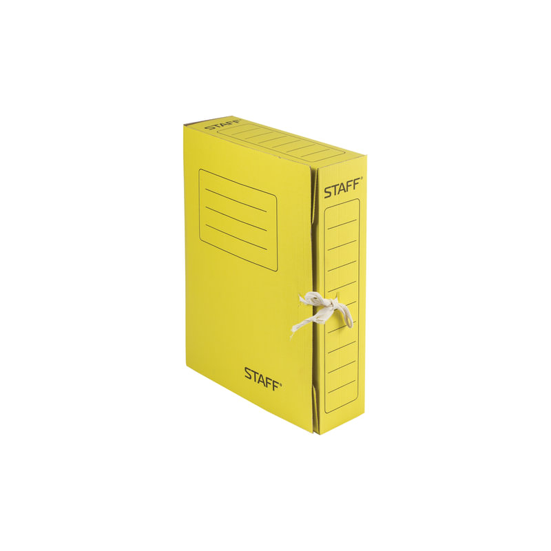 Папка архивная с завязками, микрогофрокартон, 75 мм, до 700 листов, желтая, STAFF 128873