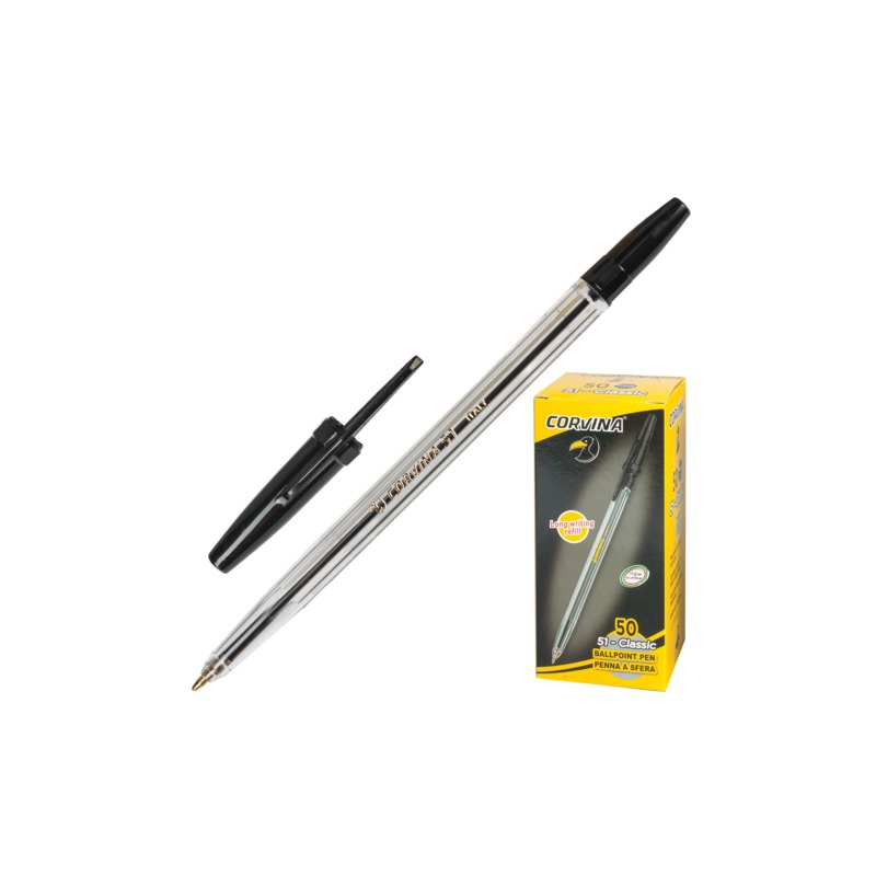 Ручка шариковая CORVINA 51 "Classic", корпус прозрачный, узел 1 мм, линия 0,7 мм, черная, 40163/01