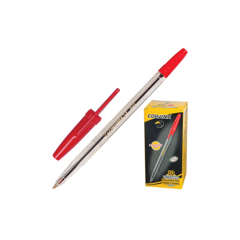 Ручка шариковая CORVINA 51 "Classic", корпус прозрачный, узел 1 мм, линия 0,7 мм, красная, 40163/03