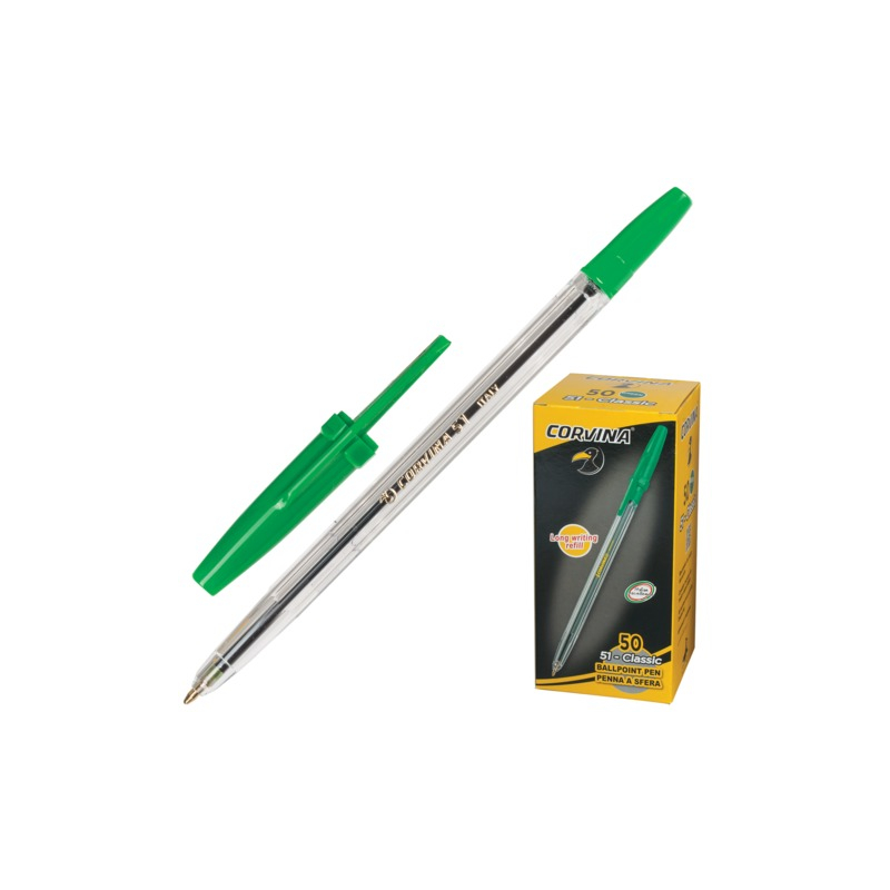 Ручка шариковая CORVINA 51 "Classic", корпус прозрачный, узел 1 мм, линия 0,7 мм, зеленая, 40163/04