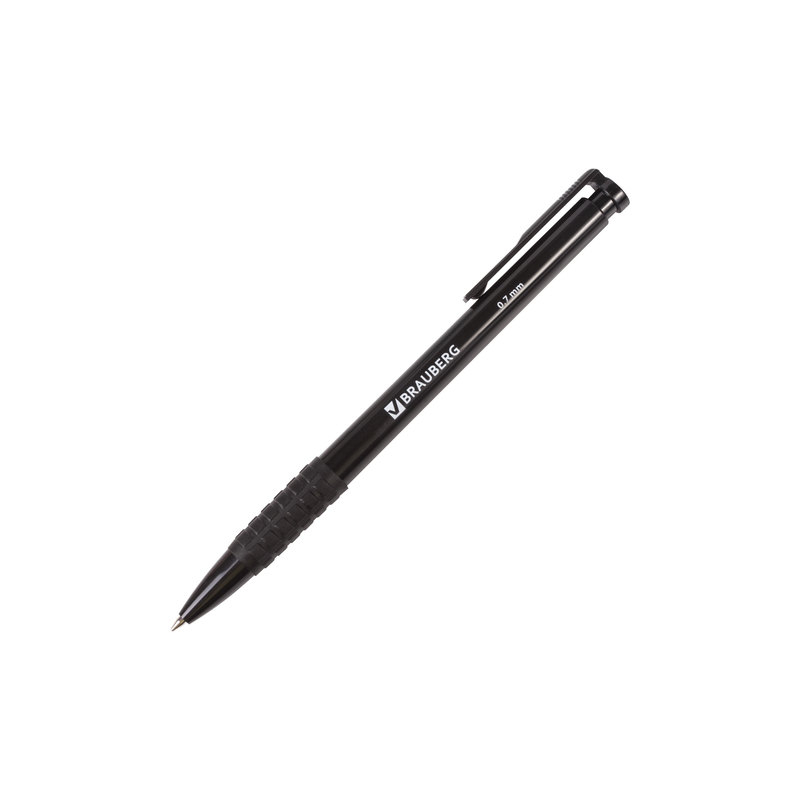 Ручка шариковая автоматическая BRAUBERG "Explorer", корпус черный, узел 0,7 мм, линия 0,35 мм, синяя, 140593