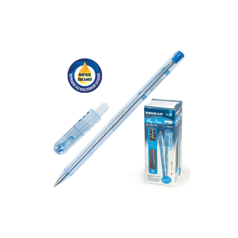 Ручка шариковая масляная PENSAN "My-Pen", корпус тонированный синий, узел 1 мм, линия 0,5 мм, синяя, 2210
