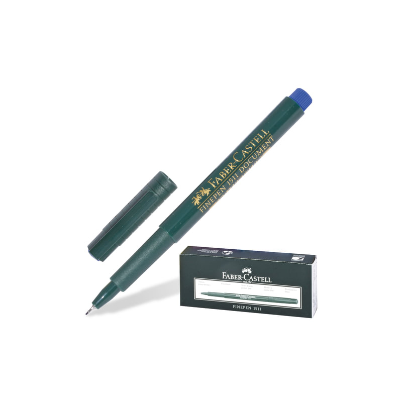Ручка капиллярная Faber-Castell "Finepen 1511", корпус зеленый, толщина письма 0,4 мм, синяя, FC151151
