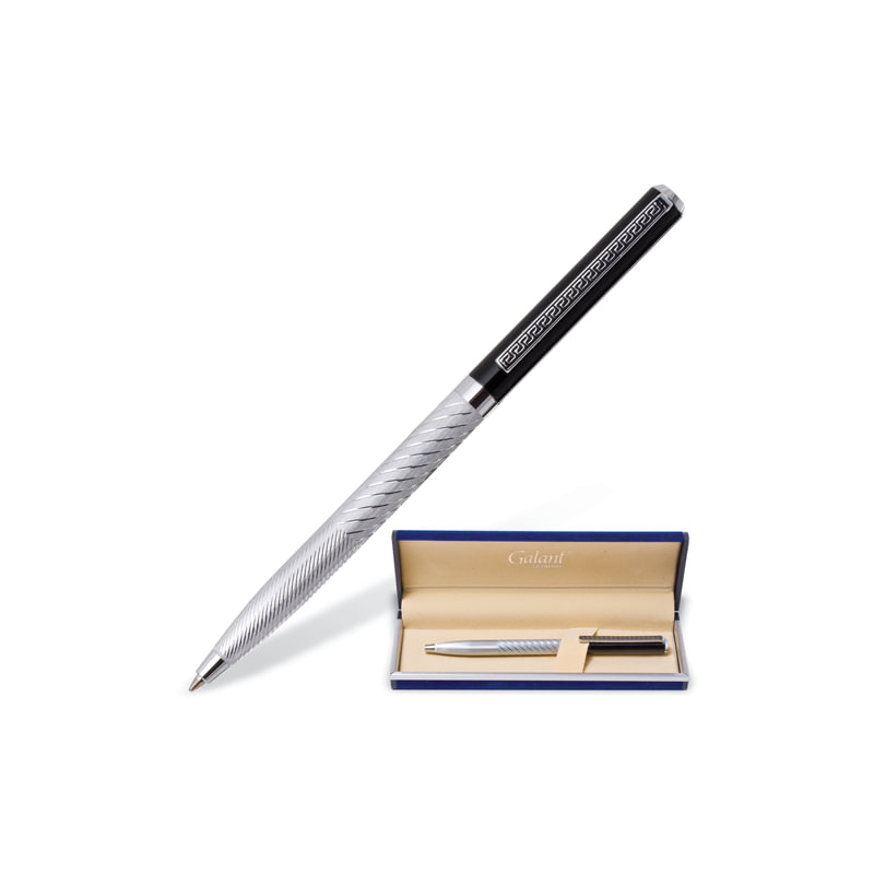 Ручка подарочная шариковая GALANT "Landsberg", корпус серебристый с черным, хромированные детали, пишущий узел 0,7 мм, синяя, 141013
