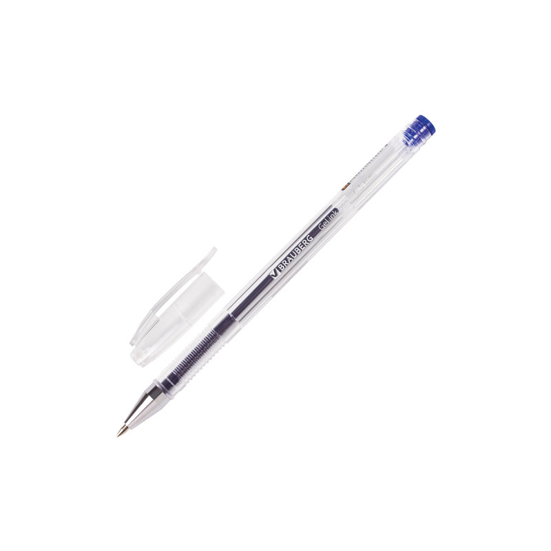Ручка гелевая BRAUBERG "Jet", корпус прозрачный, узел 0,5 мм, линия 0,35 мм, синяя, 141019