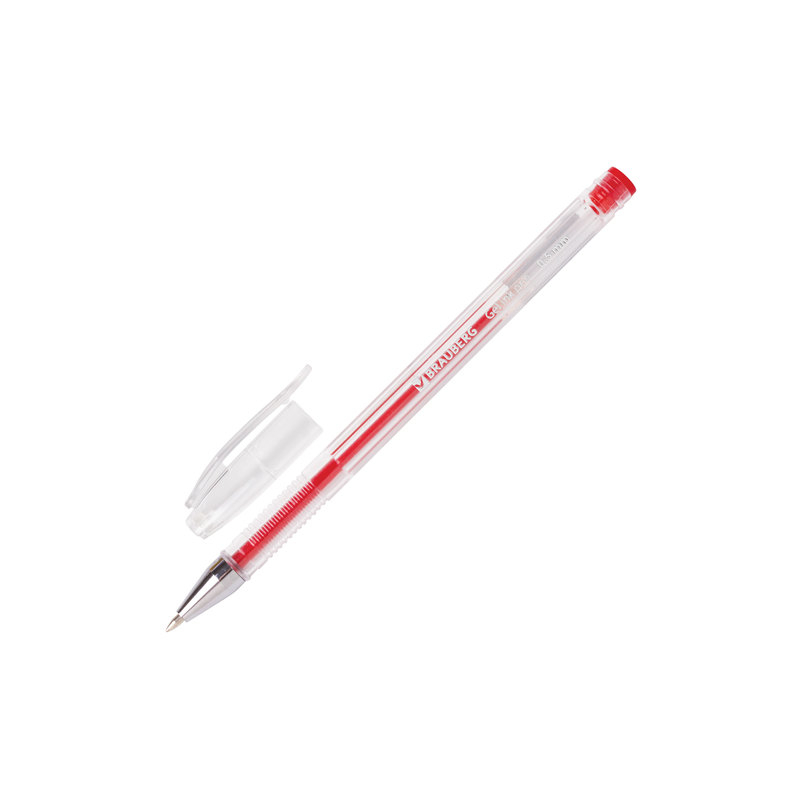 Ручка гелевая BRAUBERG "Jet", корпус прозрачный, узел 0,5 мм, линия 0,35 мм, красная, 141020