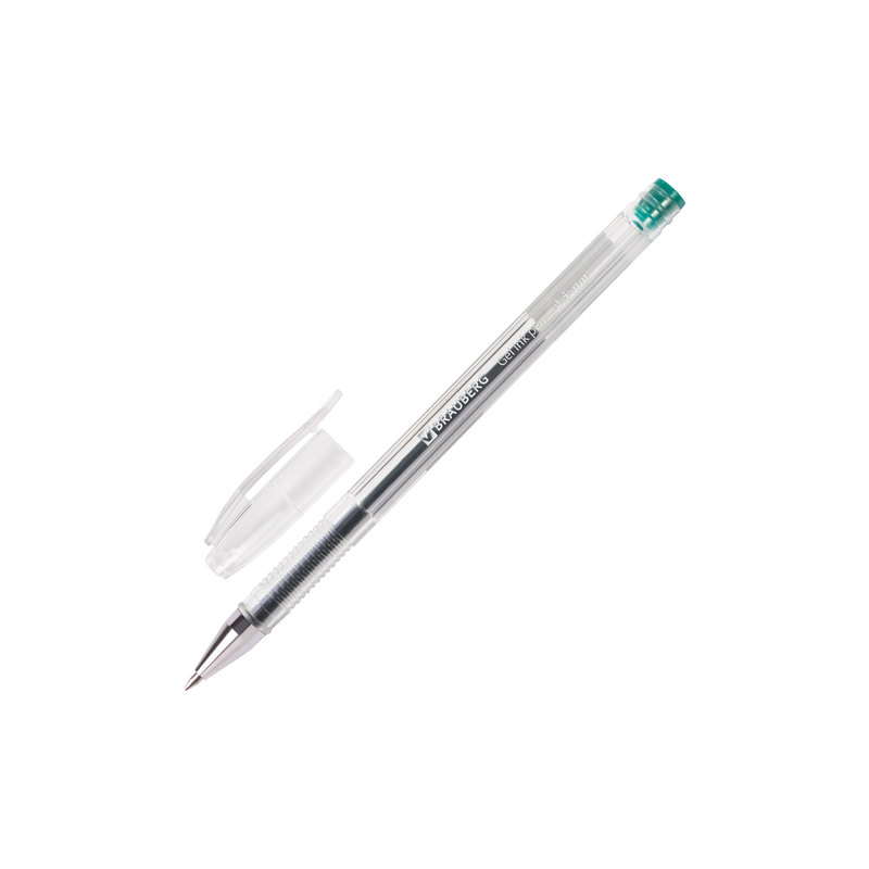 Ручка гелевая BRAUBERG "Jet", корпус прозрачный, узел 0,5 мм, линия 0,35 мм, зеленая, 141021