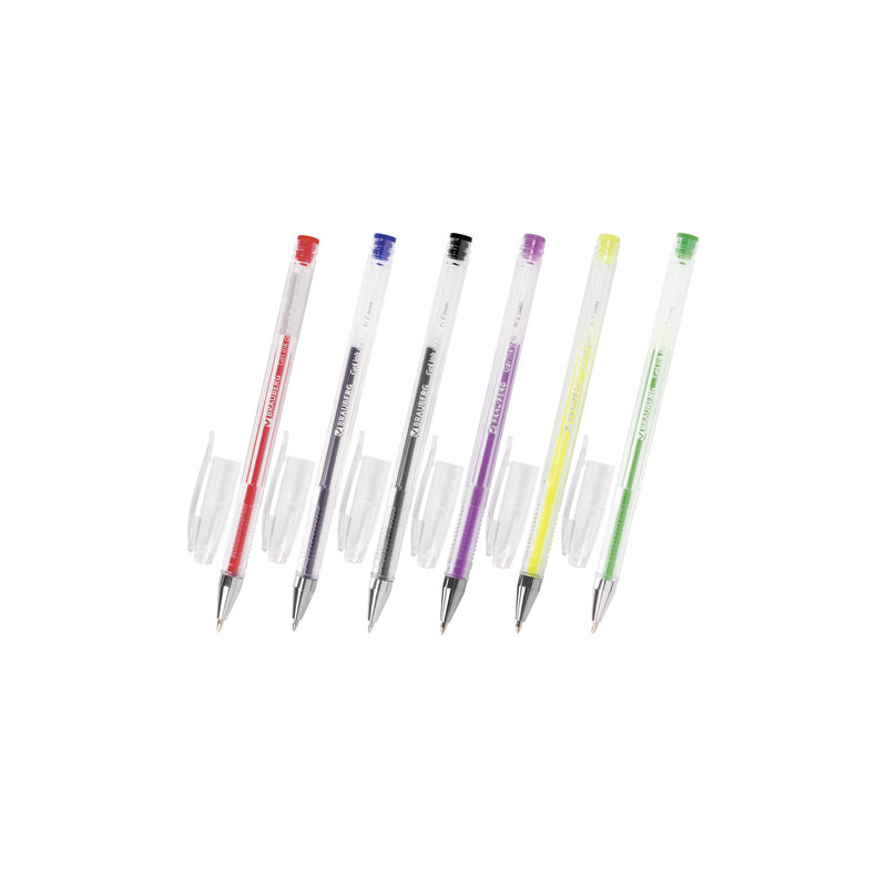 Ручки гелевые BRAUBERG набор 6 шт., "Jet", узел 0,7 мм, линия 0,5 мм (синяя, черная, красная, зеленая, желтая, фиолетовая), 141037