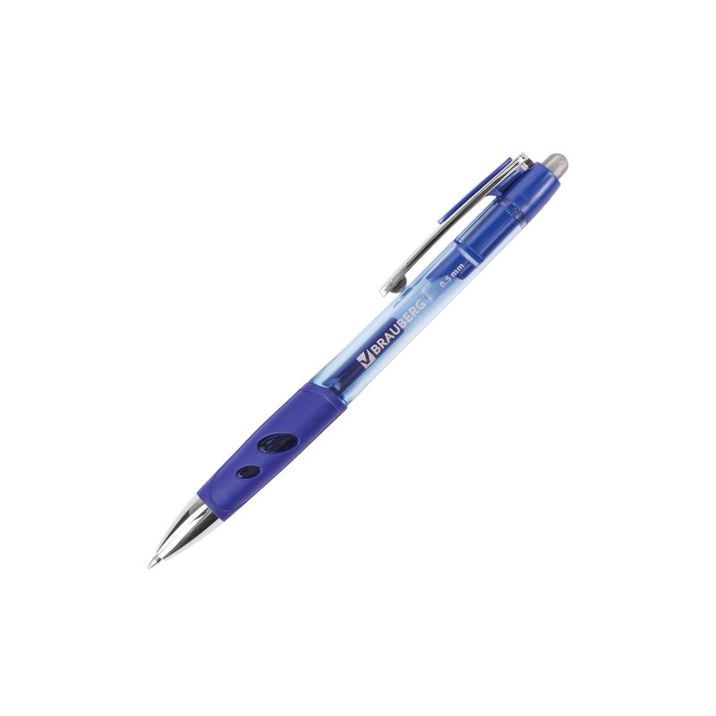 Ручка гелевая автоматическая BRAUBERG "Officer", корпус тонированный синий, узел 0,5 мм, линия 0,35 мм, синяя, 141056