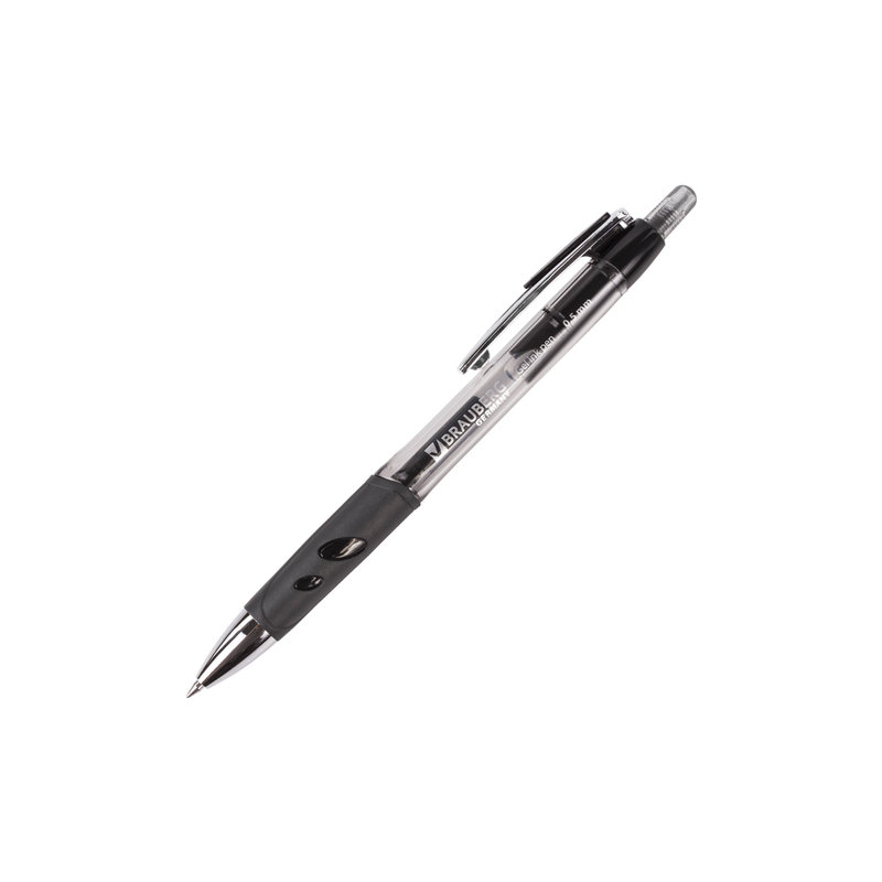 Ручка гелевая автоматическая BRAUBERG "Officer", корпус тонированный черный, узел 0,5 мм, линия 0,35 мм, черная, 141058