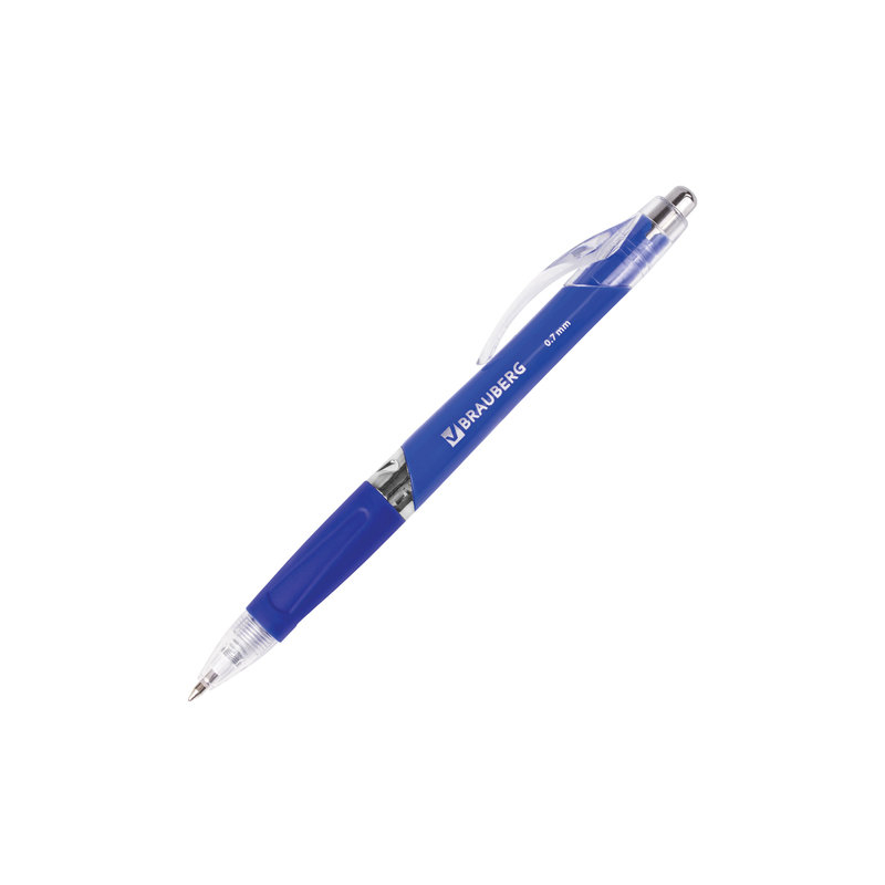 Ручка шариковая автоматическая BRAUBERG "Rave", корпус синий, узел 0,7 мм, линия 0,35 мм, резиновый упор, синяя, 141068