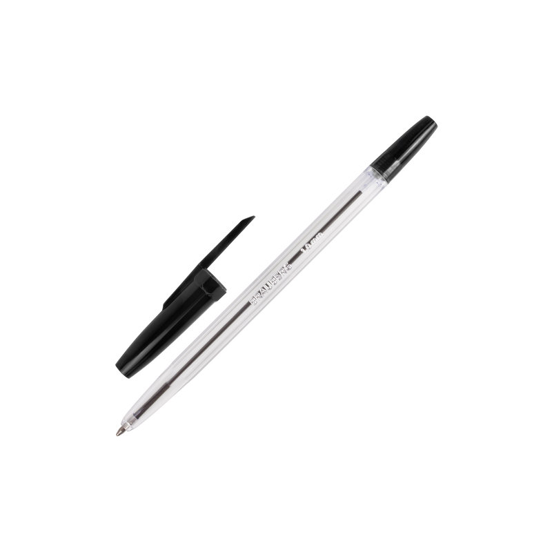Ручка шариковая BRAUBERG "Line", корпус прозрачный, узел 1 мм, линия письма 0,5 мм, черная, 141098