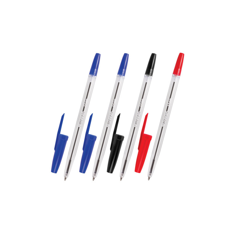 Ручки шариковые BRAUBERG набор 4 шт., "Line", узел 1 мм, линия 0,5 мм, (2 синие, черная, красная), 141100