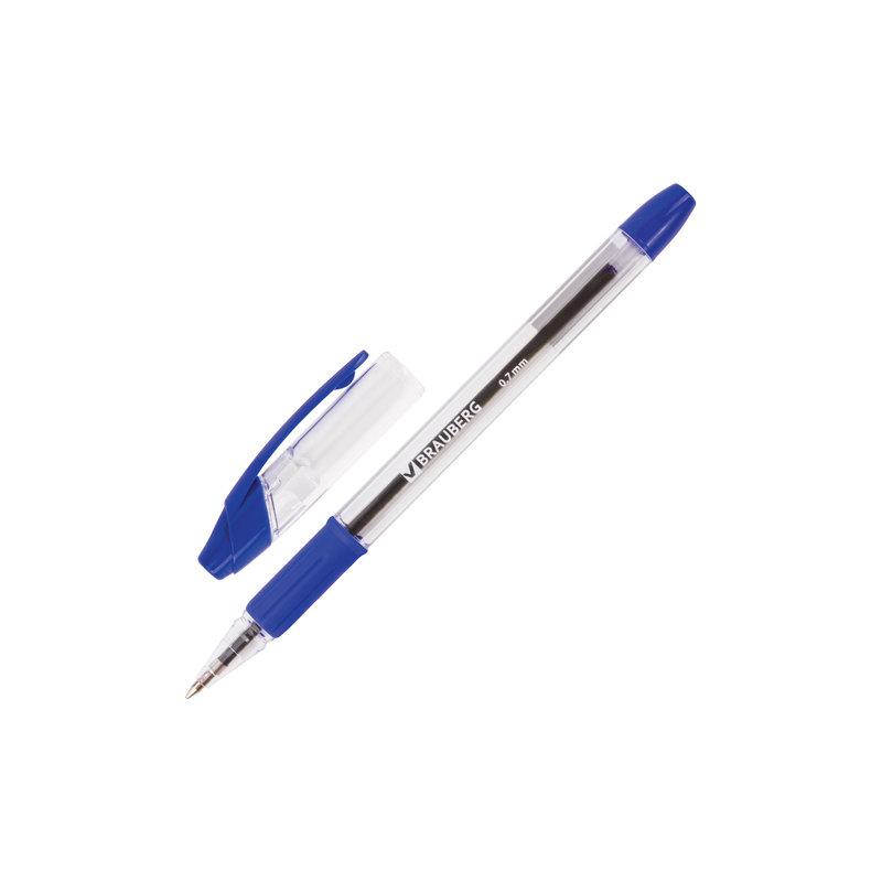 Ручка шариковая BRAUBERG "Samurai", корпус прозрачный, 0,7 мм, линия 0,35 мм, резиновый упор, синяя, 141149
