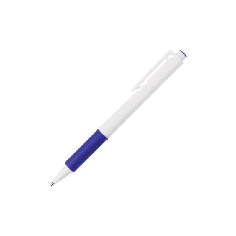 Ручка шариковая автоматическая BRAUBERG "Blank", корпус белый, узел 0,7 мм, линия 0,35 мм, резиновый упор, синяя, 141153