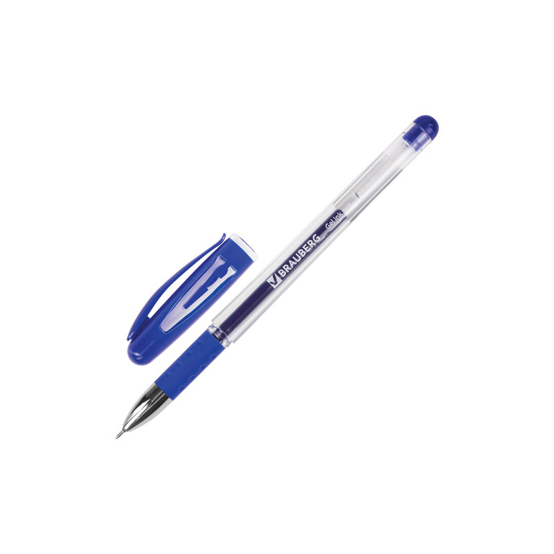 Ручка гелевая BRAUBERG "Geller", игольчатый узел 0,5 мм, линия 0,35 мм, резиновый упор, синяя, 141179