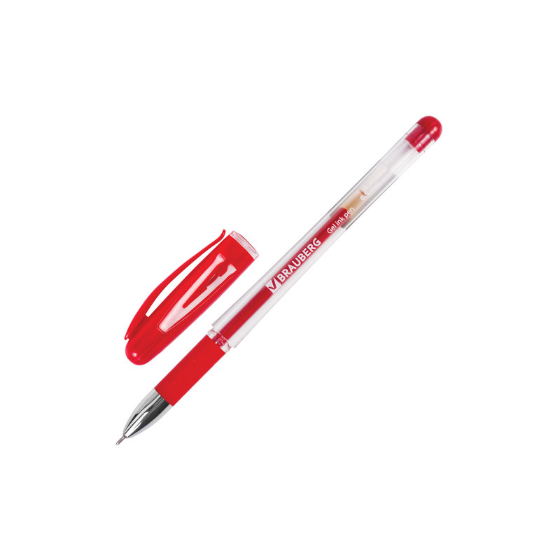 Ручка гелевая BRAUBERG "Geller", игольчатый узел 0,5 мм, линия 0,35 мм, резиновый упор, красная, 141181