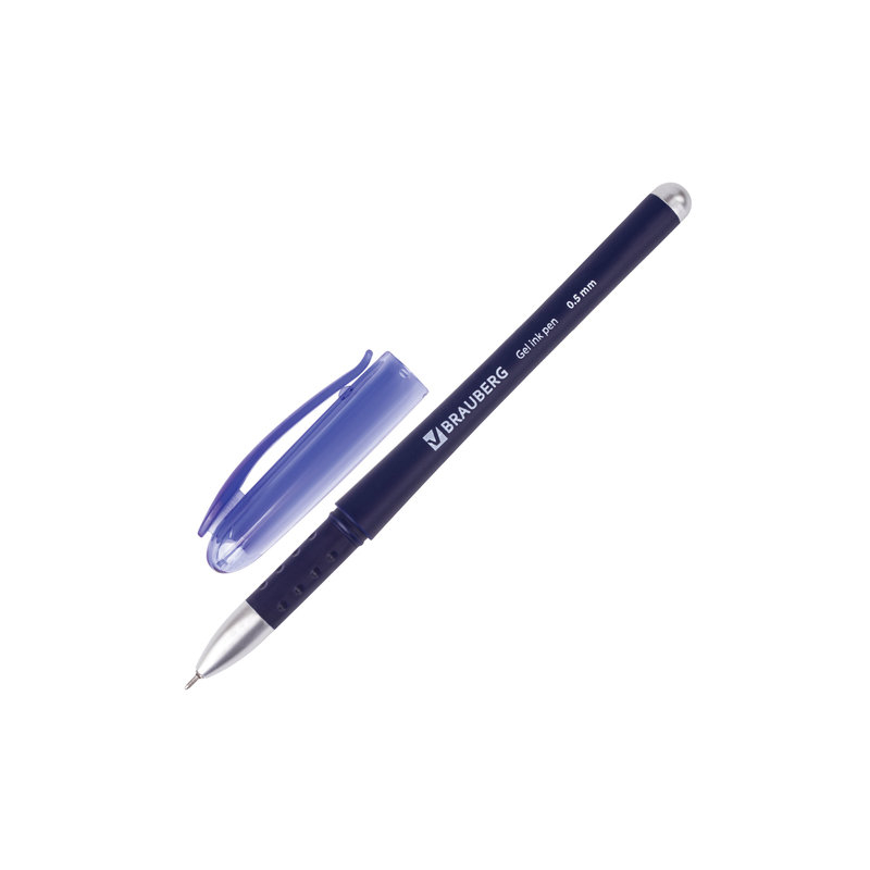 Ручка гелевая BRAUBERG "Impulse", игольчатый узел 0,5 мм, линия 0,35 мм, резиновый упор, синяя, 141182