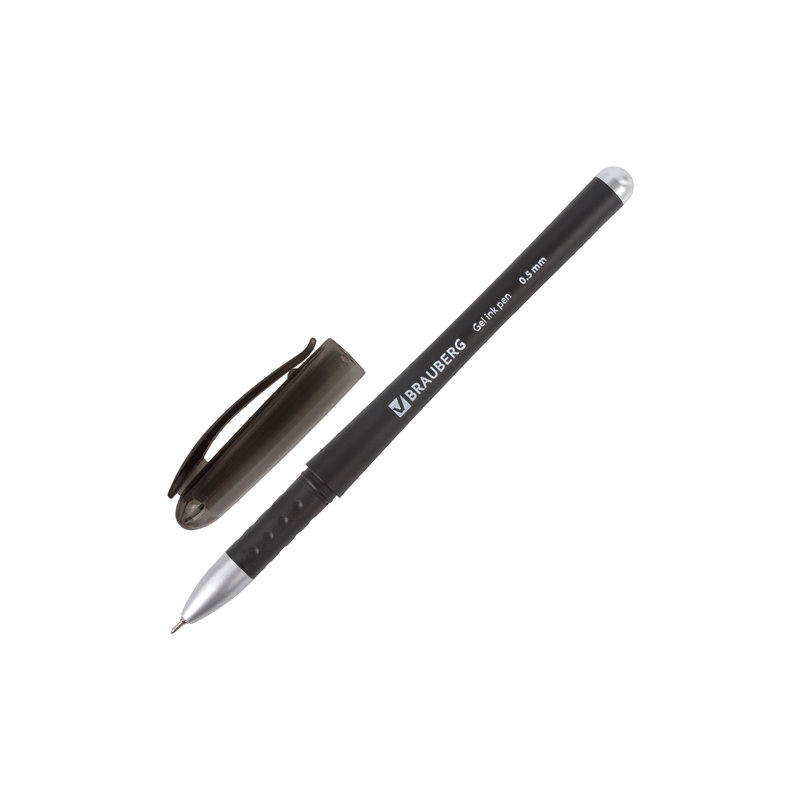 Ручка гелевая BRAUBERG "Impulse", игольчатый узел 0,5 мм, линия 0,35 мм, резиновый упор, черная, 141183