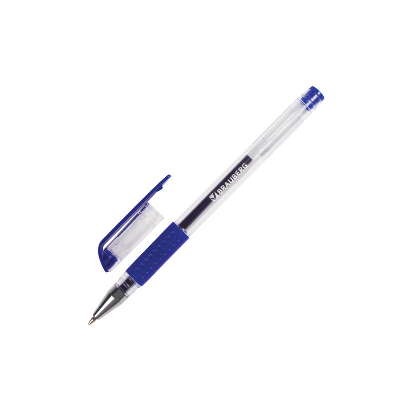Ручка гелевая BRAUBERG "Number One", узел 0,5 мм, линия 0,35 мм, резиновый упор, синяя, 141193