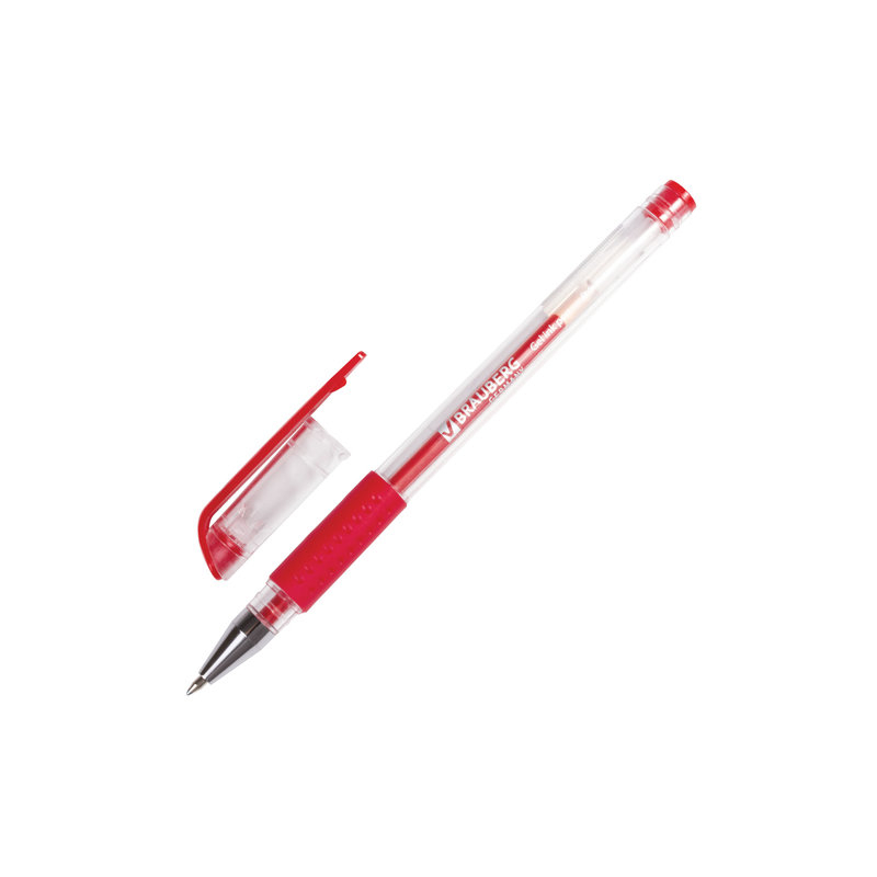 Ручка гелевая BRAUBERG "Number One", узел 0,5 мм, линия 0,35 мм, резиновый упор, красная, 141195