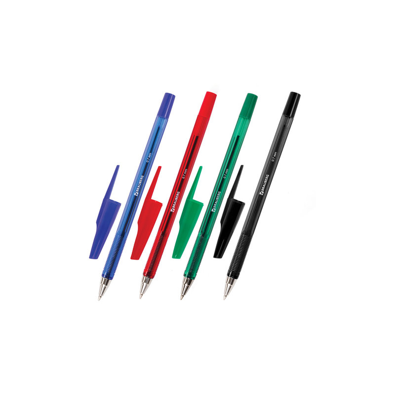 Ручки шариковые BRAUBERG набор 4 шт., "Black Jack", узел 0,7 мм, линия 0,35 мм (синяя, черная, красная, зеленая), 141290