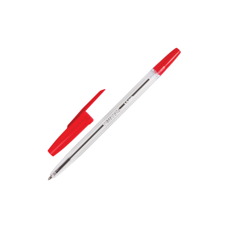 Ручка шариковая BRAUBERG "Line", корпус прозрачный, узел 1 мм, линия письма 0,5 мм, красная, 141341
