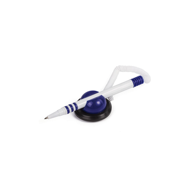Ручка шариковая настольная BRAUBERG "Стенд-Пен", пружинка, корпус белый/синий, линия 0,5 мм, синяя, 141353