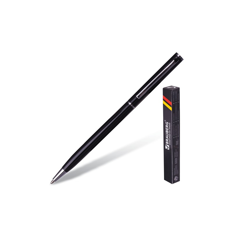 Ручка бизнес-класса шариковая BRAUBERG "Delicate Black", корпус черный, серебристые детали, 1 мм, синяя, 141399