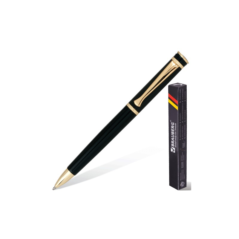 Ручка бизнес-класса шариковая BRAUBERG "Perfect Black", корпус черный, золотистые детали, 1 мм, синяя, 141416