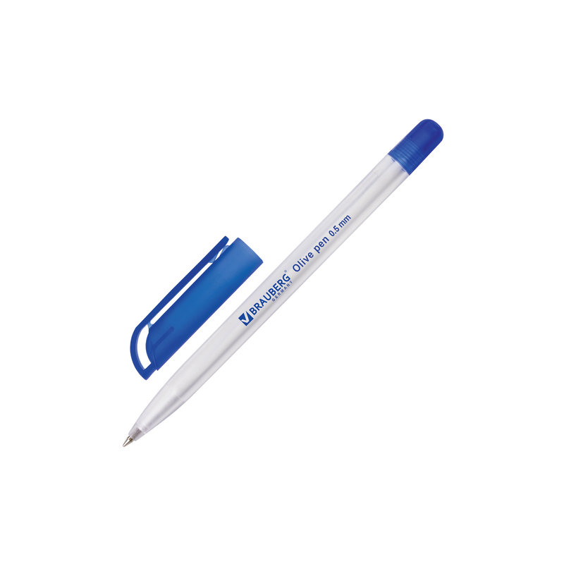 Ручка шариковая масляная BRAUBERG "Olive Pen", корпус прозрачный, узел 0,7 мм, линия 0,35 мм, синяя, 141476